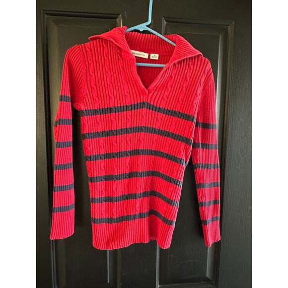 LizClaiborne Red V-neckline Long Sleeves Academia Festive Sweater Size M - Picture 1 of 7